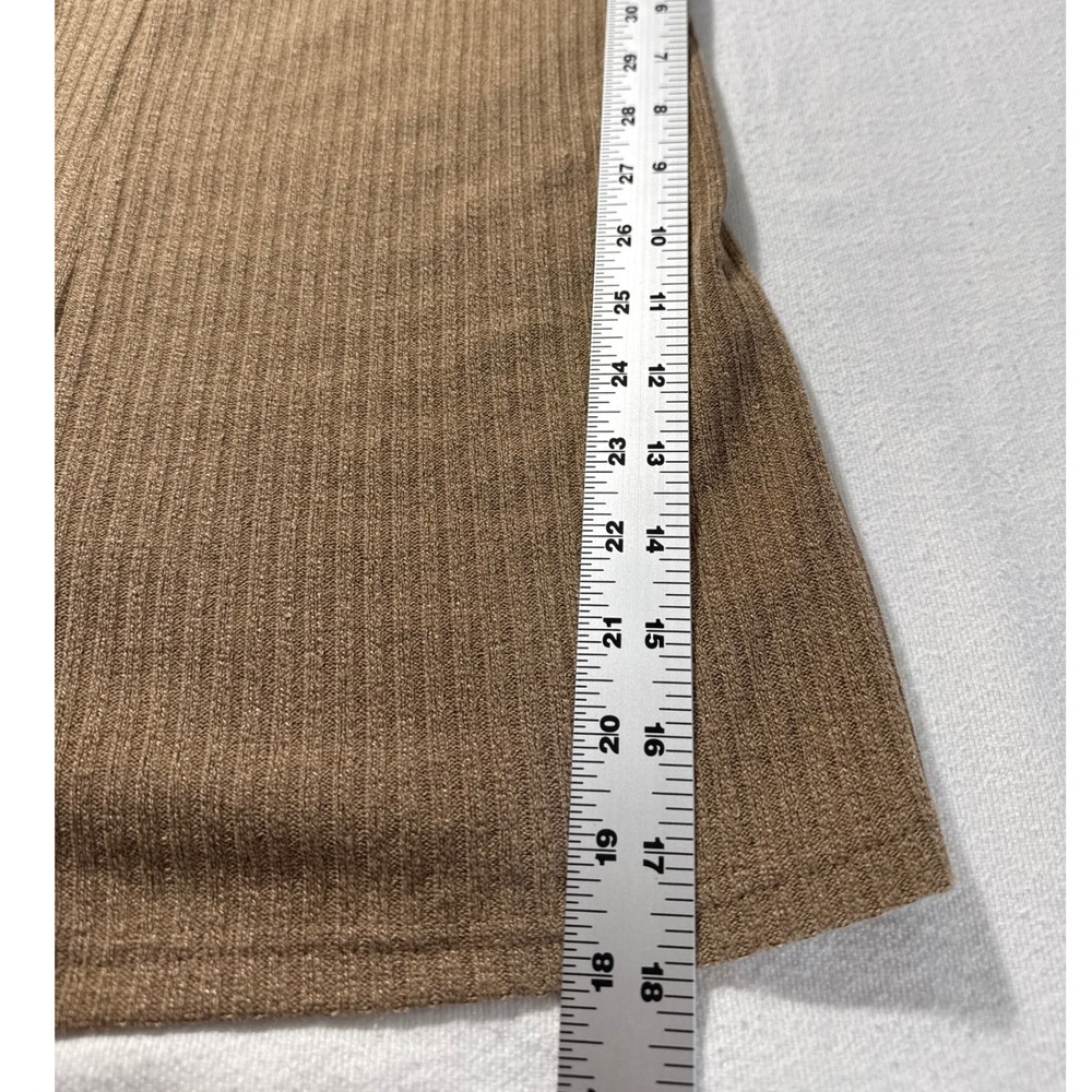 Ebizza Womens Ribbed V-Neck Long Sleeve Top Tan Brown Strap Detail Size Large - Picture 6 of 6